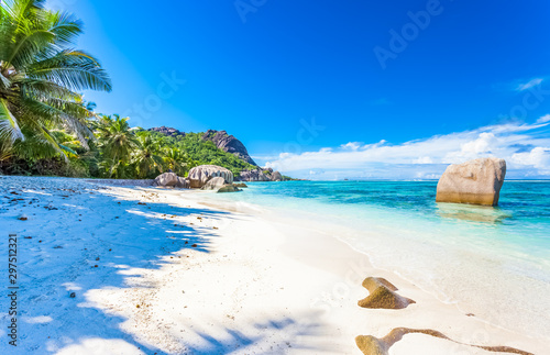 beach and tropical sea  anse Source d   argent  Seychelles 
