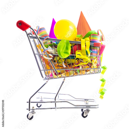 cart or shopping trolley full of carnival decoration photo