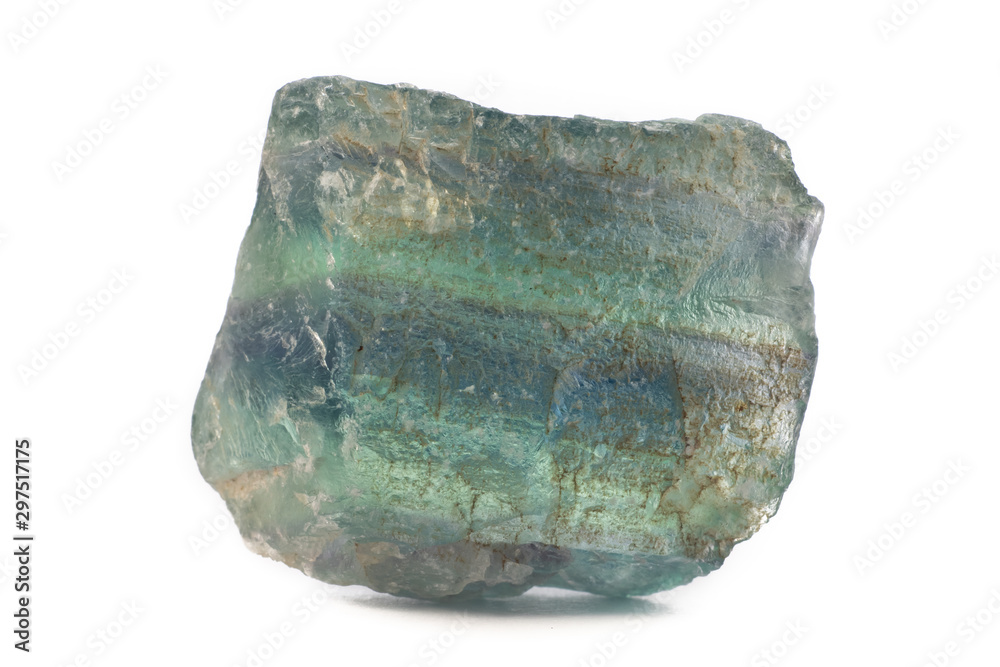 Green fluorite mineral from China isolated on a pure white background Green fluorite mineral from China isolated on a pure white background