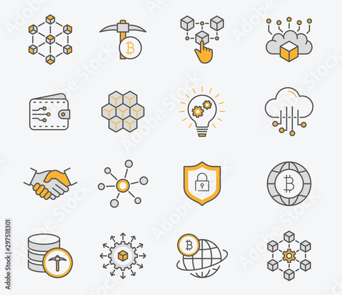 Set of blockchain icons. Editable stroke.