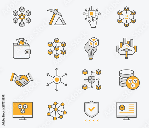 Set of blockchain technology icons. Editable stroke.