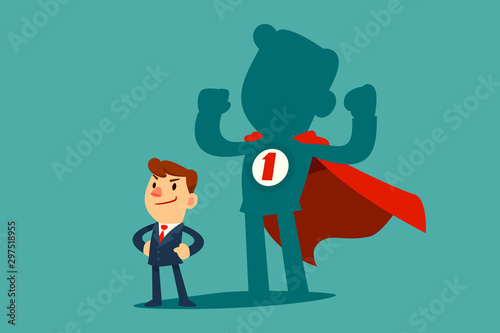 businessman with his shadow as superhero