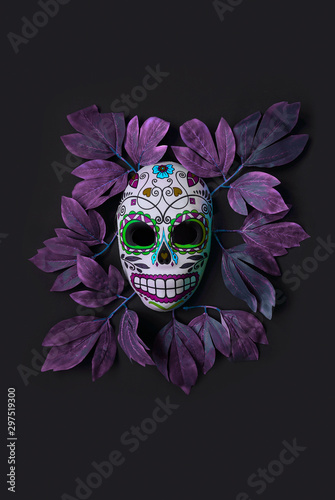 Sugar skull mask with flowers used for celebrating Day of the Dead in  hispanic culture. Mexican symbol of the traditional Dia de los Muertos.  Stock Photo | Adobe Stock