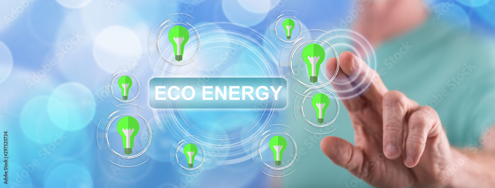 Fototapeta premium Man touching an eco energy concept
