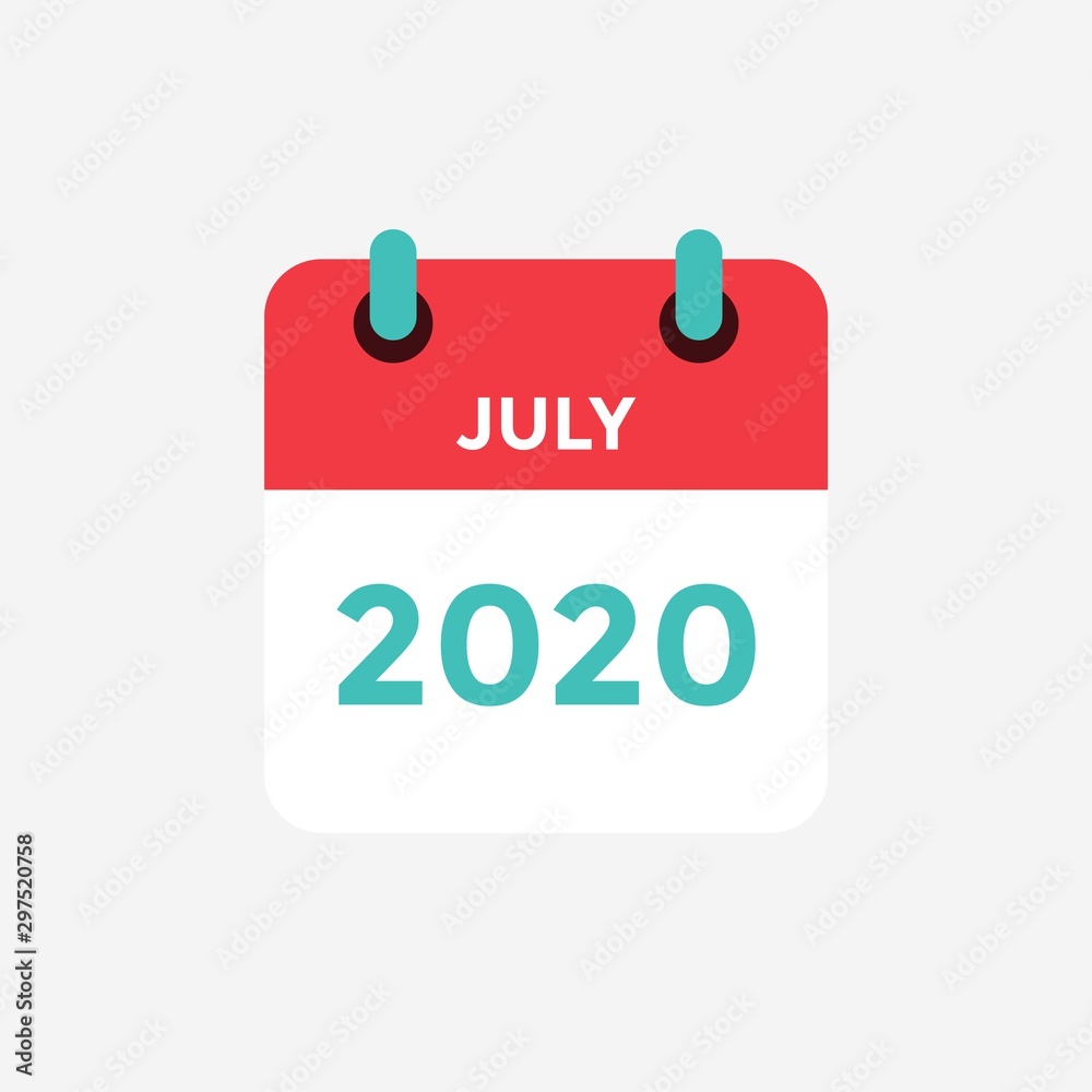 Flat icon calendar July 2020. Vector illustration.