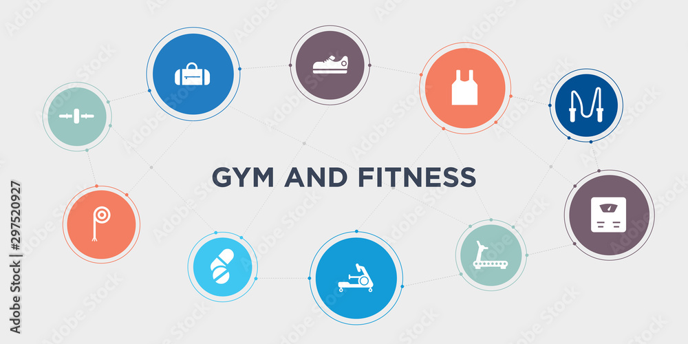 gym and fitness 10 points circle design. roller, rope, press simulator, rowing machine round concept icons.. gym and fitness 10 points circle design. roller, rope, press simulator, rowing machine round concept icons..
