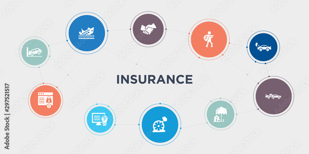 insurance 10 points circle design. parking crash, payment protection, problem electric, puncture in a wheel round concept icons.. insurance 10 points circle design. parking crash, payment protection, problem electric, puncture in a wheel round concept icons..