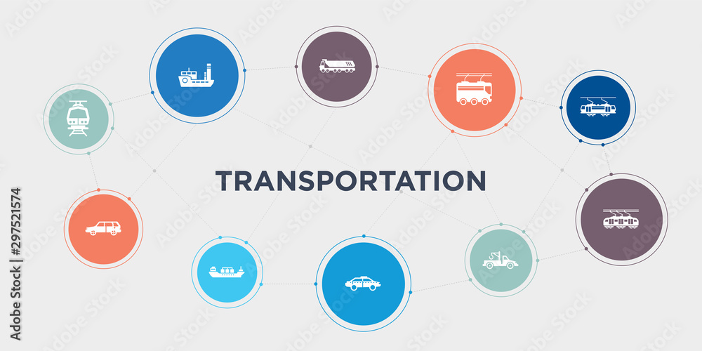 transportation 10 points circle design. subway, suv, tanker, taxi round concept icons.. transportation 10 points circle design. subway, suv, tanker, taxi round concept icons..