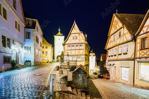 ROTHENBURG OB DER TAUBER, GERMANY - MARCH 05: Typical street on March 05, 2016 in Rothenburg ob der Tauber, Germany. It is well known for its well-preserved medieval old town.