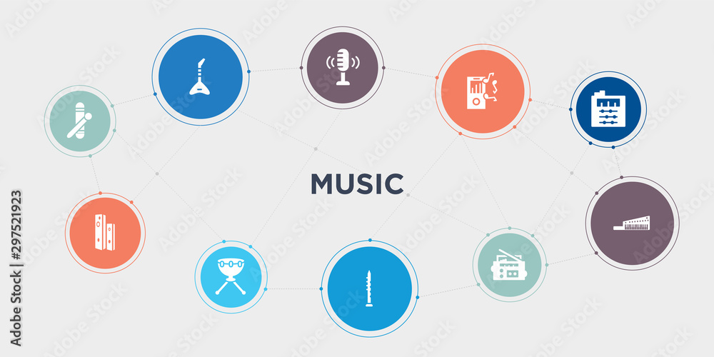 music 10 points circle design. clave, diapason, kettledrum, oboe round concept icons.. music 10 points circle design. clave, diapason, kettledrum, oboe round concept icons..