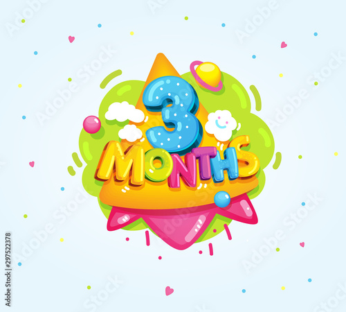 3 months baby color symbol. Cartoon kids vector illustration