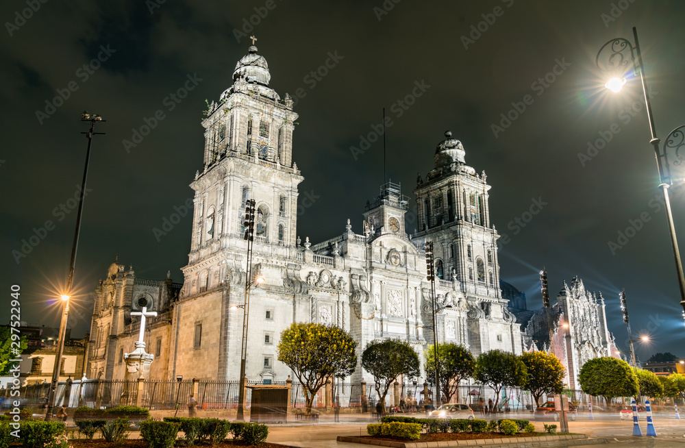 Mexico City Metropolitan Cathedral at Night
