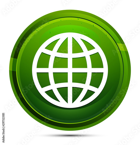 World icon glassy green round button illustration