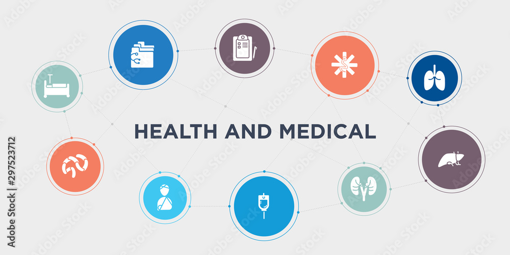 health and medical 10 points circle design. electrocardiogram, emergency, emergency call, enema round concept icons..