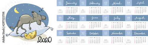 Calendar 2020 / Vector illustration to the year of the rat, template 