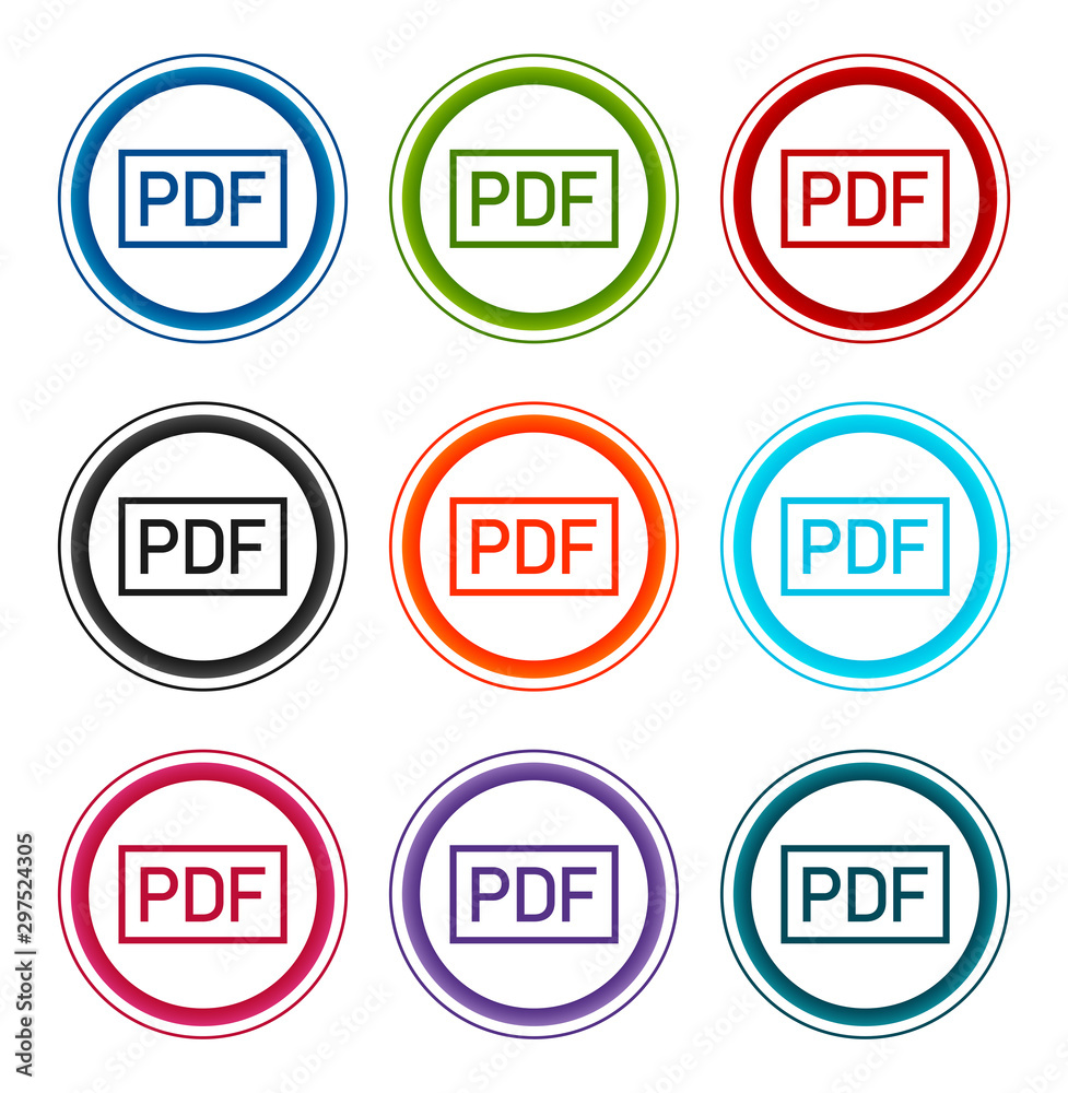 PDF icon flat round buttons set illustration design PDF icon flat round buttons set illustration design