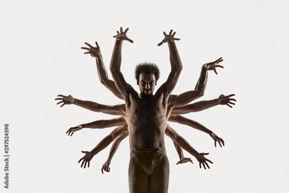 The group of modern ballet dancers. Contemporary art ballet. Young flexible athletic men and women in ballet tights. Studio shot isolated on white background. Negative space. The group of modern ballet dancers. Contemporary art ballet. Young flexible athletic men and women in ballet tights. Studio shot isolated on white background. Negative space.