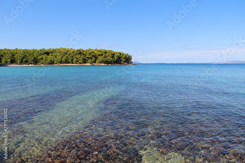 Beautiful landscape of sea Coast of Adriatic sea with Transparent Blue Water near Supetar, Croatia. Popular travel destinations. photo