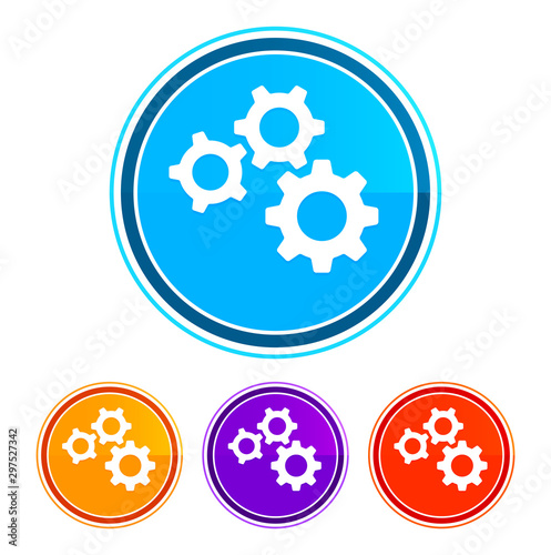 Settings gears icon flat design round buttons set illustration design