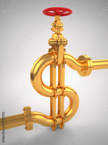 Petrodollar. Business concept. Black gold. 3d illustration. Oil tube.