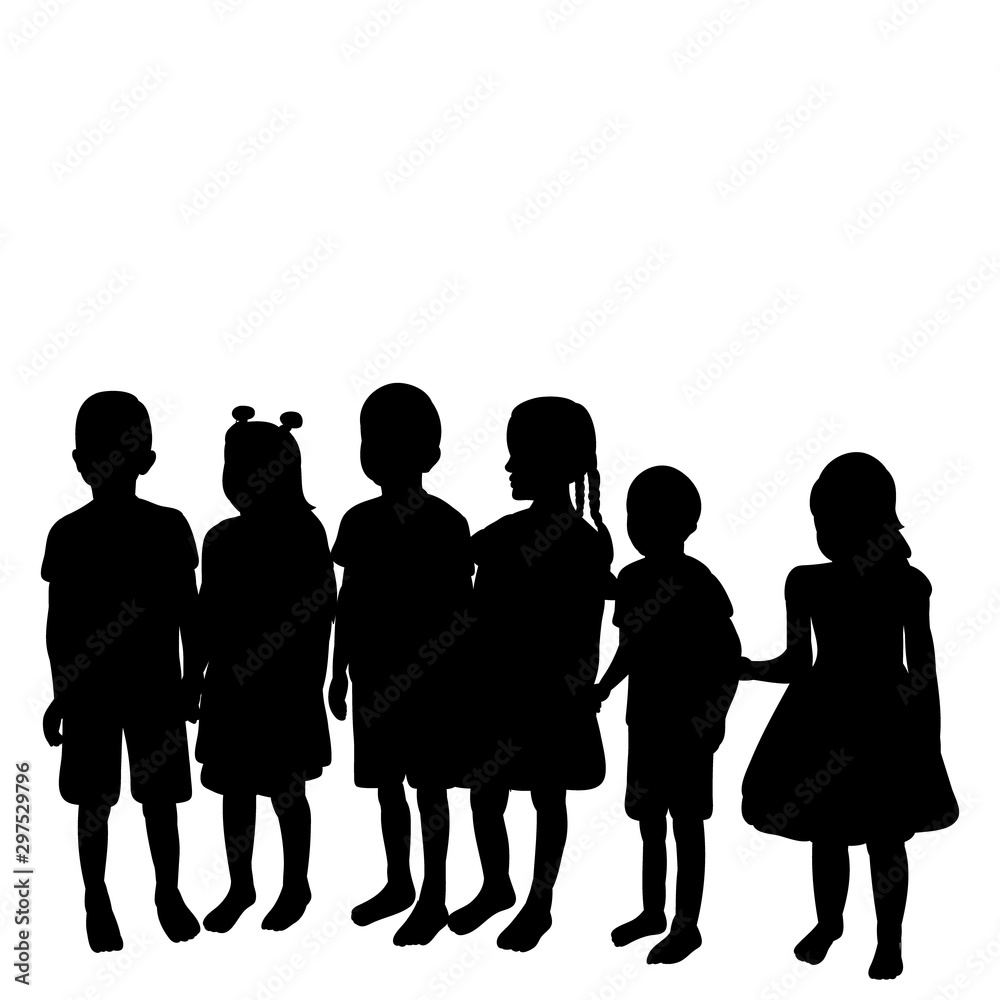 vector, isolated, silhouette children stand