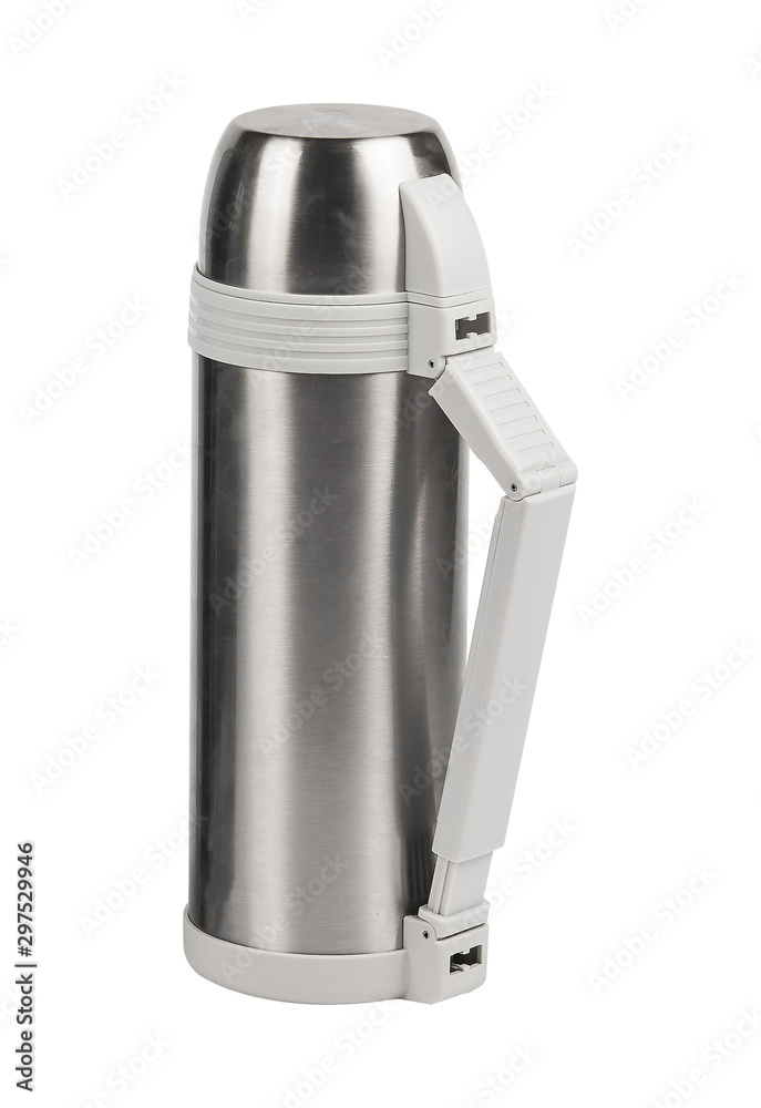 Stainless metal thermos isolated on white background Stainless metal thermos isolated on white background