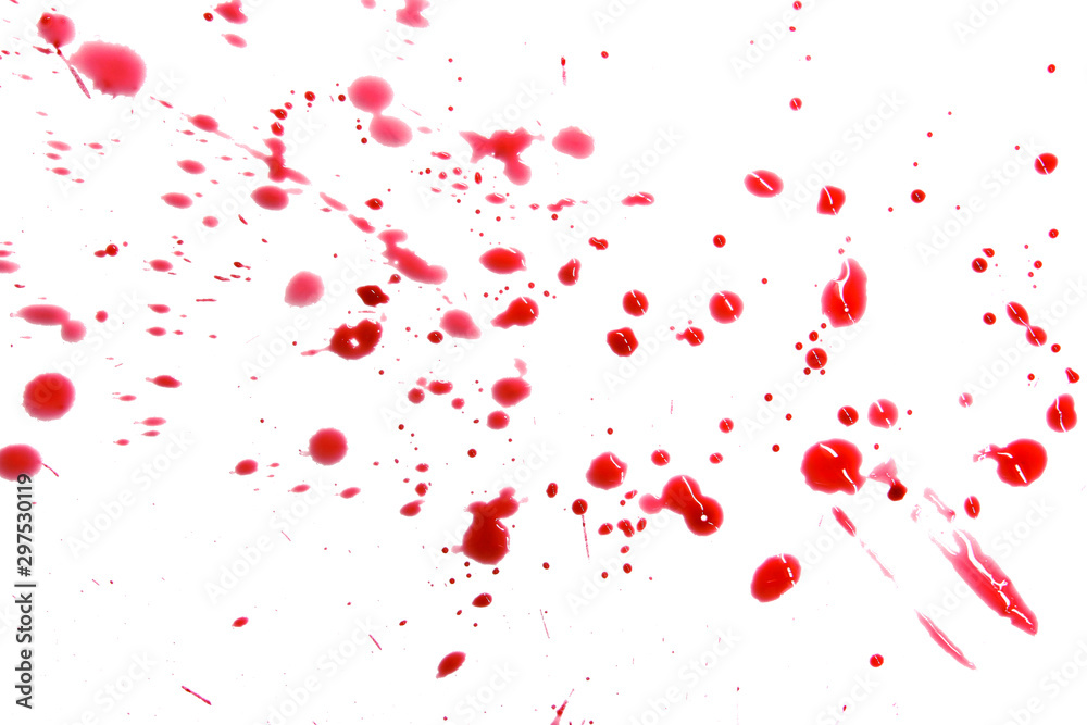 closeup drops of red blood isolated on white background,abstract pattern closeup drops of red blood isolated on white background,abstract pattern