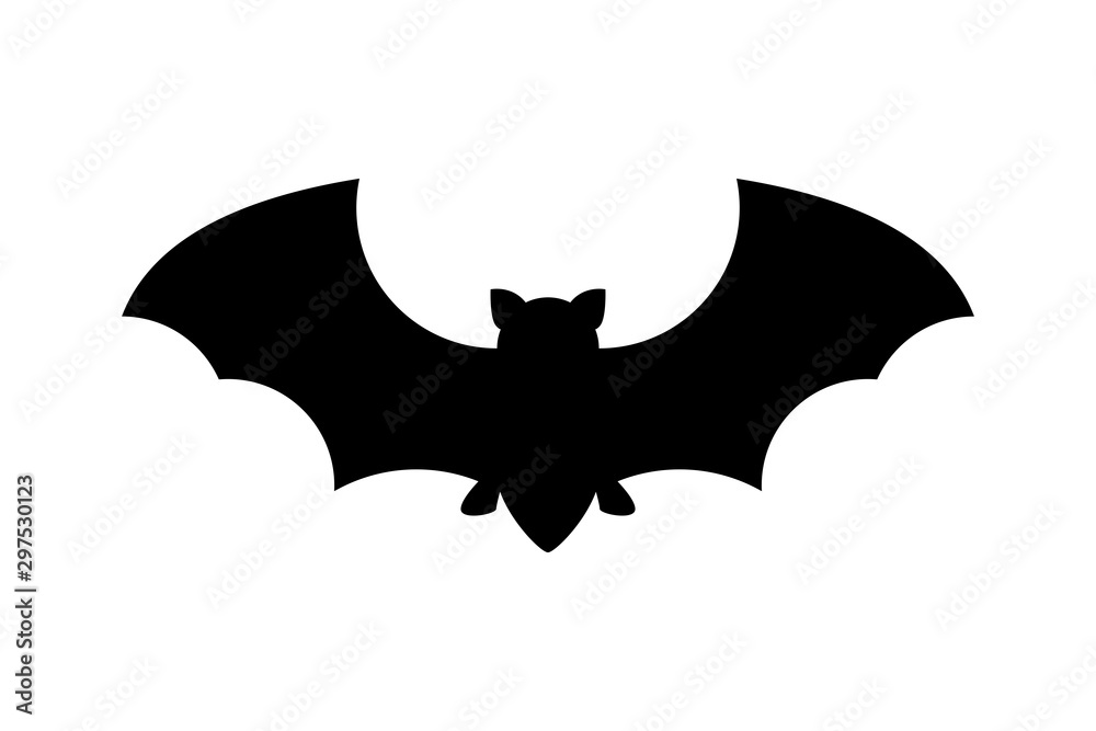 Dark silhouette of bat with open wings. One of Halloween holiday symbol on white background Dark silhouette of bat with open wings. One of Halloween holiday symbol on white background