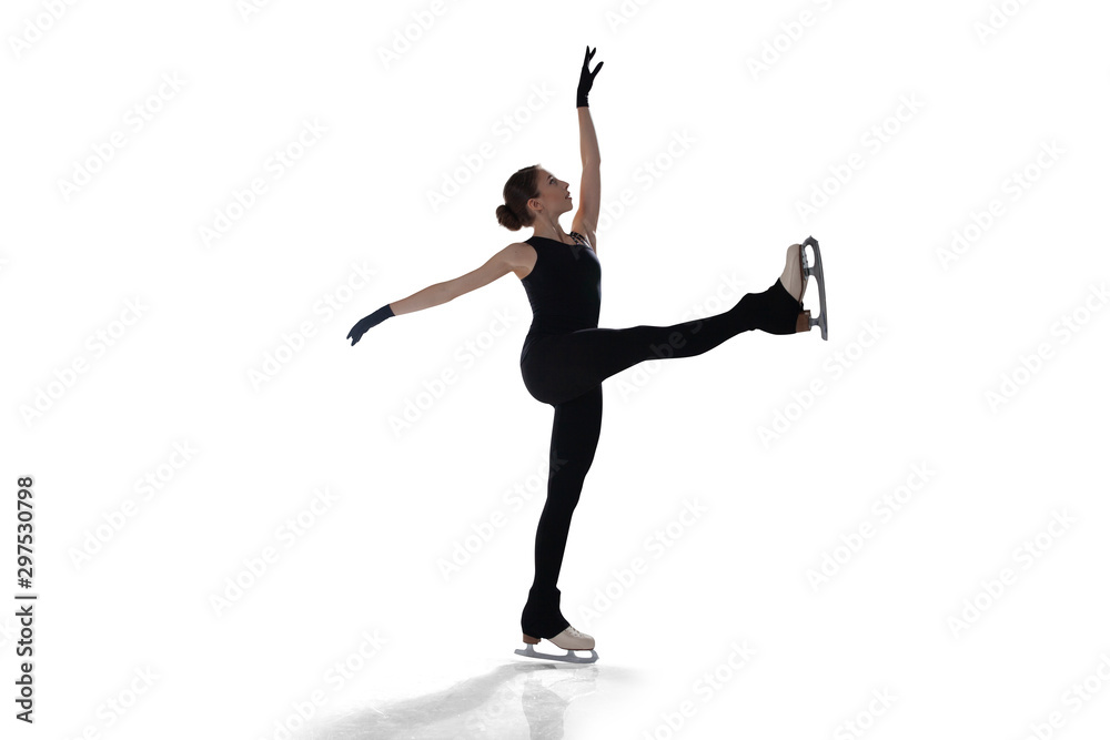 Figure skating girl isolated on white.