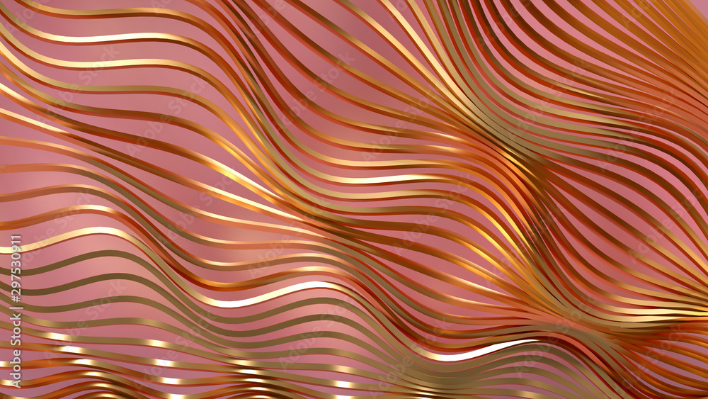 Golden wave background. 3d illustration, 3d rendering.