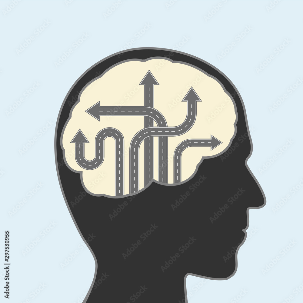 Tangled roads with arrows in a human head Tangled roads with arrows in a human head