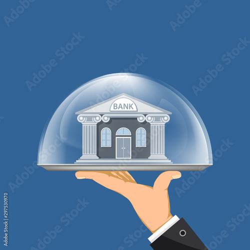 Bank building on a dish under a glass dome