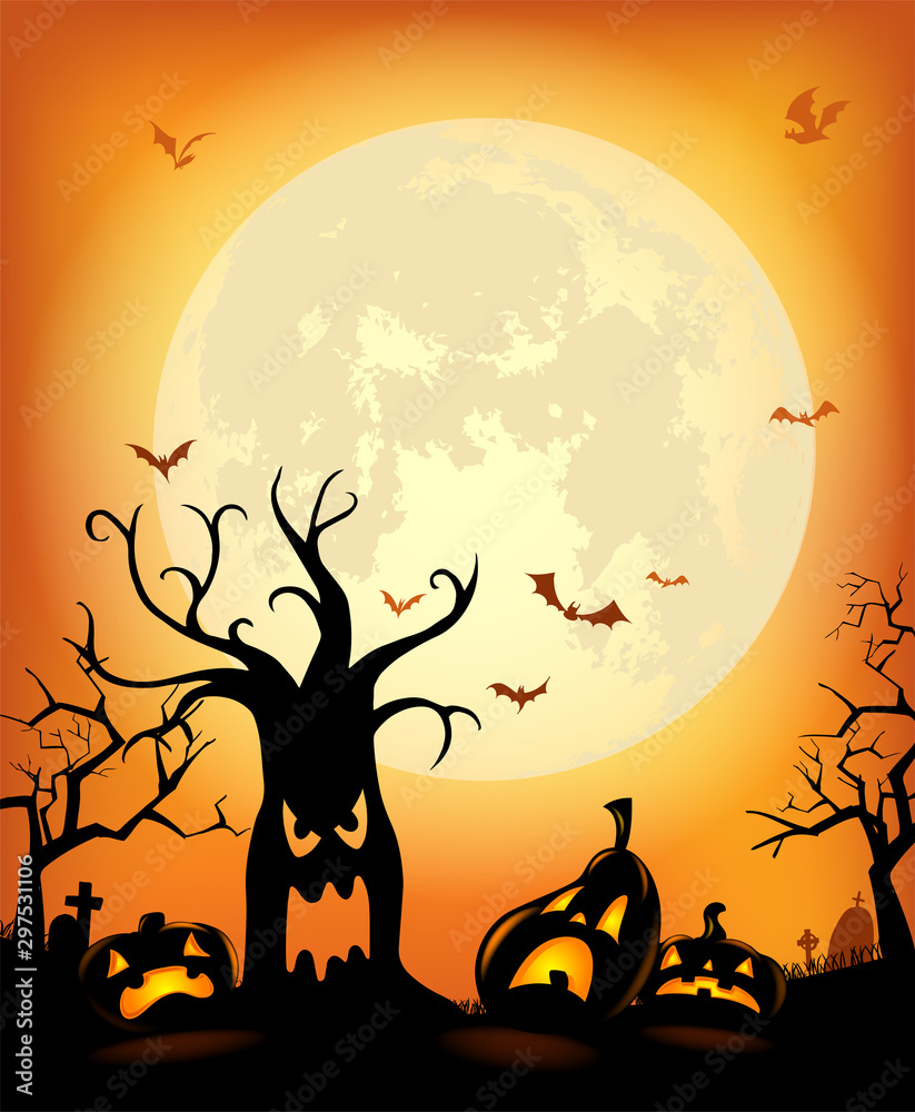 Halloween background with scary pumpkins