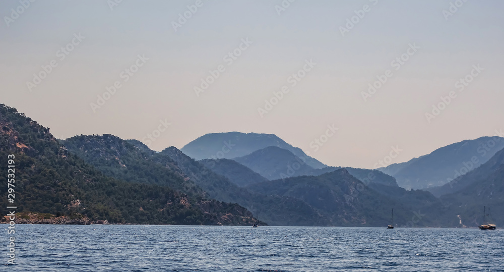 Panoramic island view on amazing bay Ionian Sea