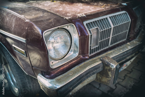 Close Up Shot Of A Decaying Old American Car