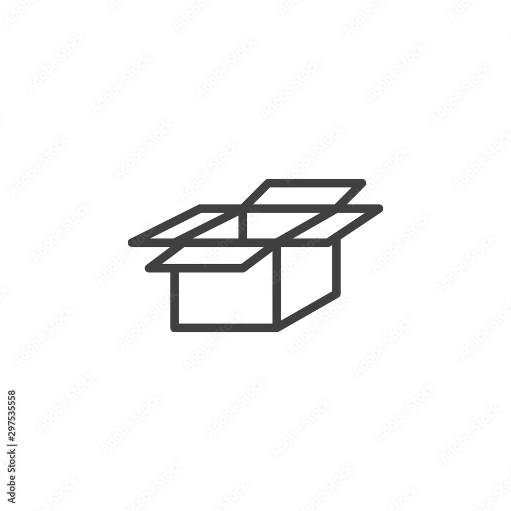 Open carton box line icon. Cardboard package linear style sign for mobile concept and web design. Shipping box outline vector icon. Symbol, logo illustration. Vector graphics