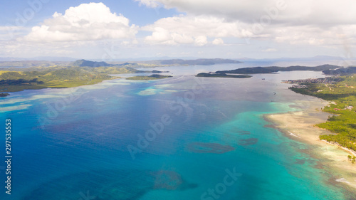 Fototapeta Naklejka Na Ścianę i Meble -  Bucas Grande Island, Philippines. Beautiful lagoons with atolls and islands, view from above. Seascape, nature of the Philippines.