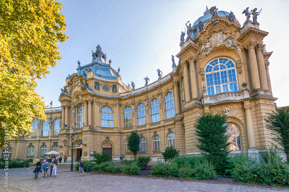 Budapest, Hungary - October 01, 2019: Vajdahunyad Castle (Hungarian: Vajdahunyad vra) is a castle in the City Park of Budapest, Hungary. It was built in 1896.