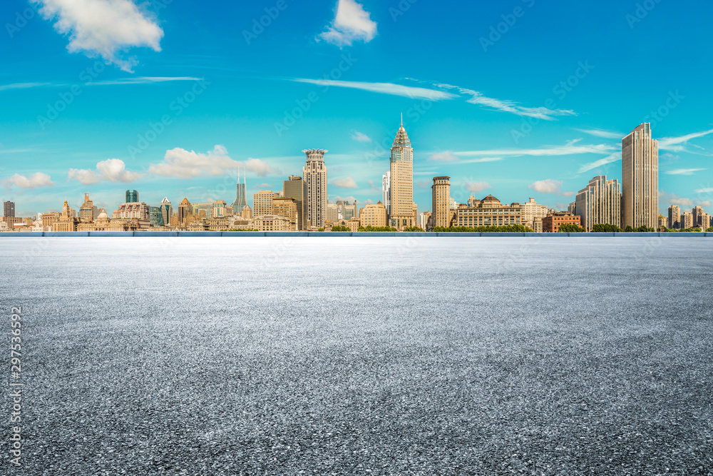 City skyline and asphalt road in Shanghai