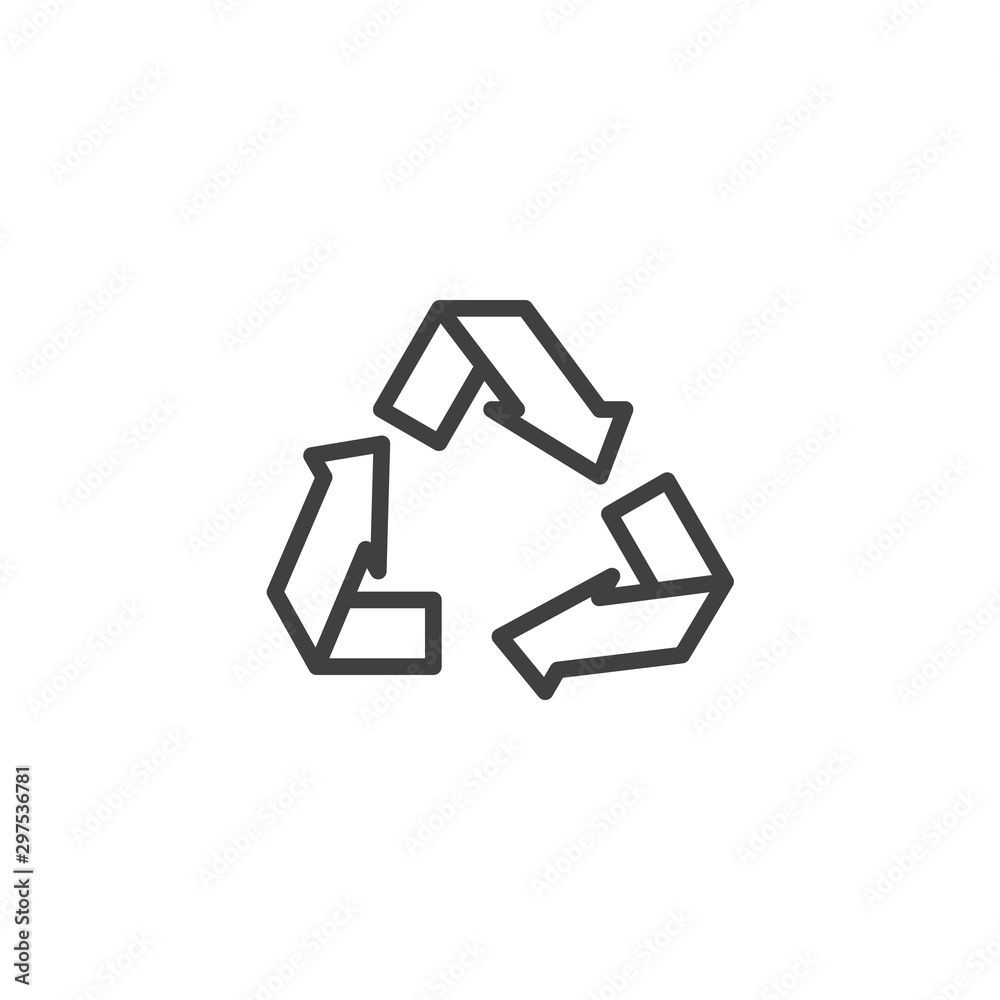 Recycling arrows line icon. linear style sign for mobile concept and web design. Recycle sign outline vector icon. Symbol, logo illustration. Vector graphics Recycling arrows line icon. linear style sign for mobile concept and web design. Recycle sign outline vector icon. Symbol, logo illustration. Vector graphics