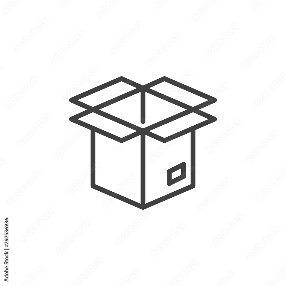 Packaging box line icon. linear style sign for mobile concept and web design. Open cardboard box outline vector icon. Delivery symbol, logo illustration. Vector graphics Packaging box line icon. linear style sign for mobile concept and web design. Open cardboard box outline vector icon. Delivery symbol, logo illustration. Vector graphics