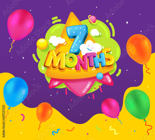Seven months baby poster. Vector color illustration for kids