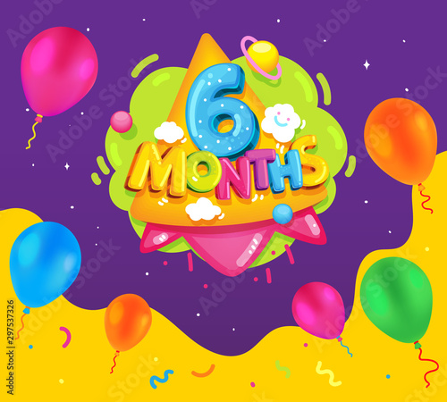 Six months baby poster. Vector color illustration for kids