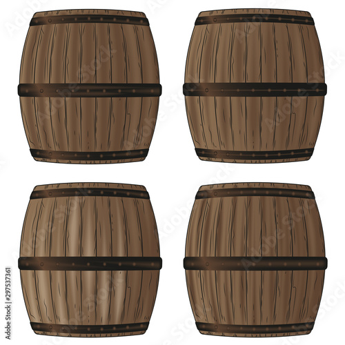 vector set of four oak barrels. isolated on white background