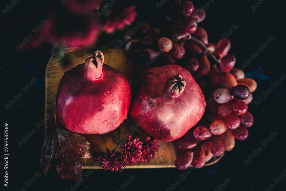 pomegranate on black background
