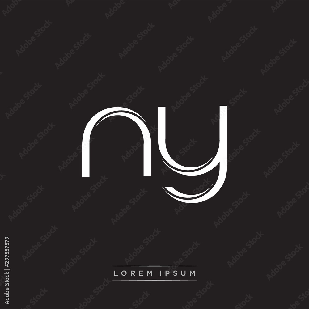 Obraz premium NY Initial Letter Split Lowercase Logo Modern Monogram Template Isolated on Black White