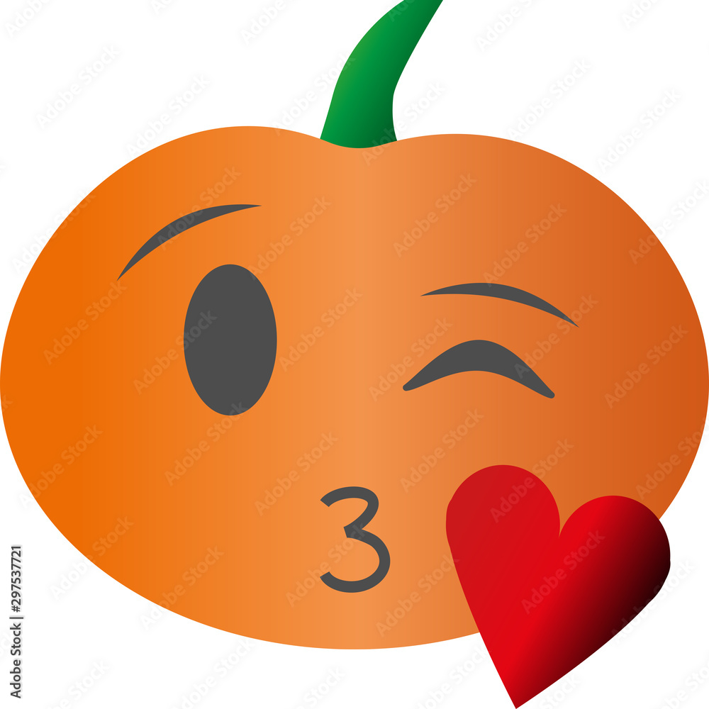 Illustration. Emoji pumpkin kiss with a heart and a wink. Stock  Illustration | Adobe Stock