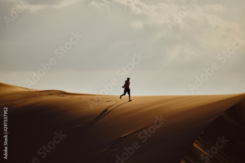 People walk on the sands in the Gobi Desert  Mongolia