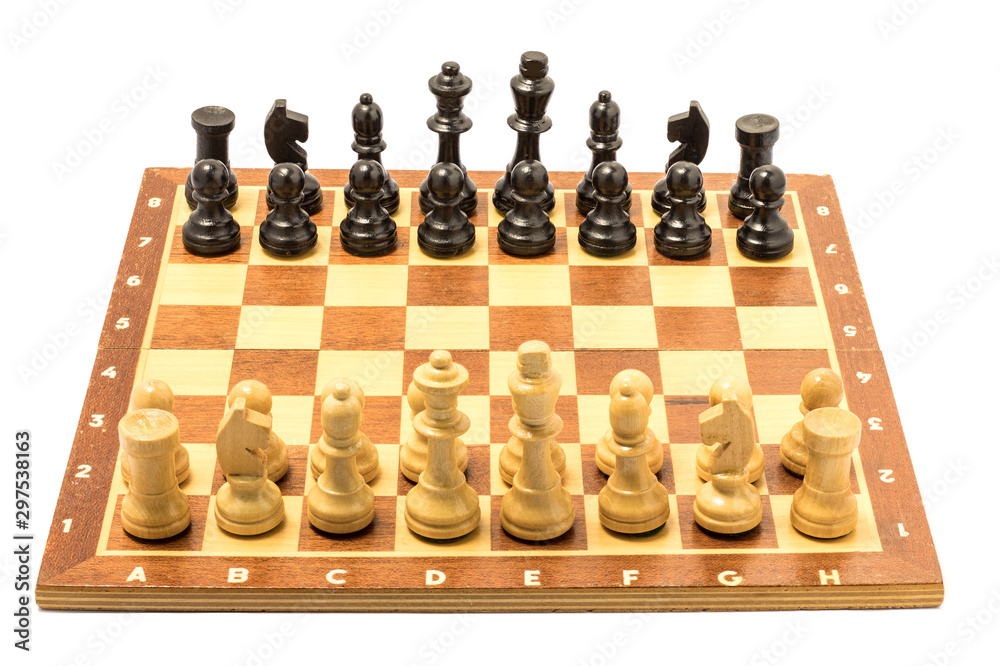 Chess on a chessboard isolated on white background Chess on a chessboard isolated on white background