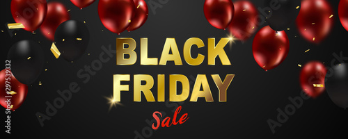Black friday sale banner, Black and red Balloons Background. Vector illustration
